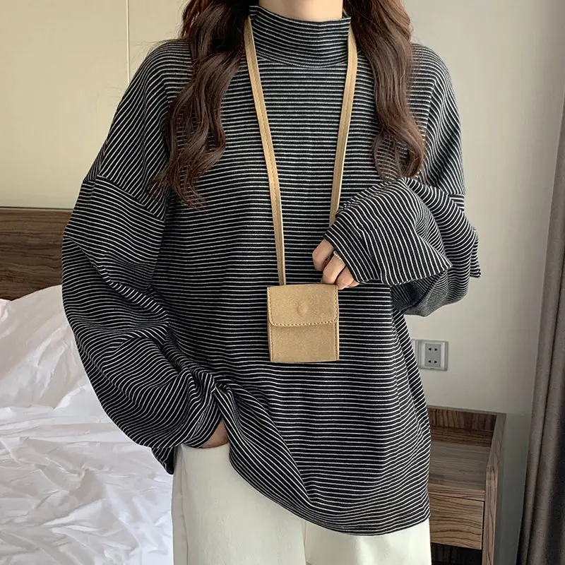 

Футболка женская с длинным рукавом, удобный пуловер в полоску, в Корейском стиле, одежда для отдыха, весна-осень