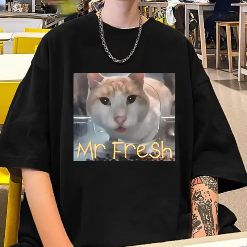 Футболка Mr Fresh Meme Забавные футболки с рисунком апельсинового кота едущего рядом