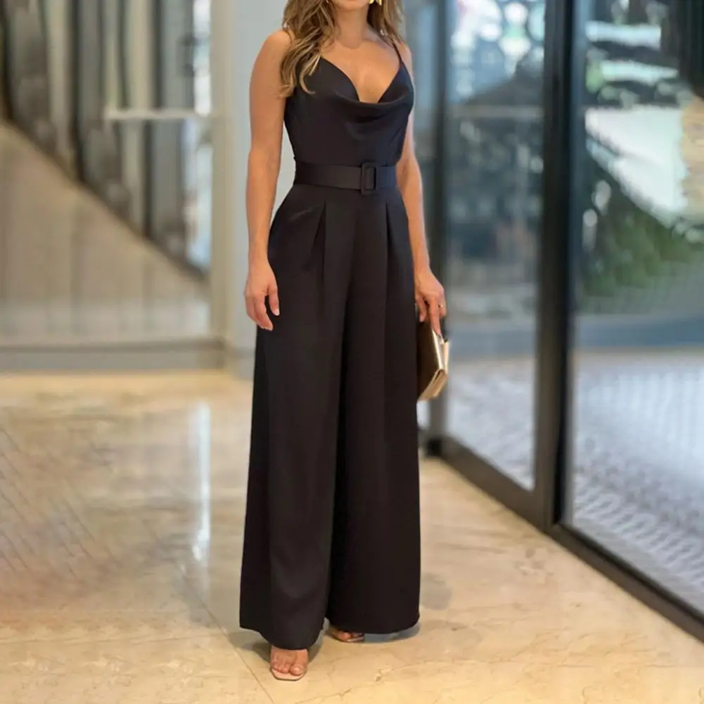 

Women Jumpsuit V Neck Sleeveless Summer Jumpsuit Low-cut Prom Jumpsuit Tight Waist Wide Leg Suspenders Jumpsuit ropa de mujer