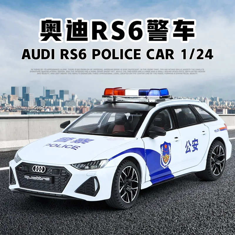

1:24 Audi RS6 police car High Simulation Diecast Metal Alloy Model car Sound Light Pull Back Collection Kids Toy Gifts