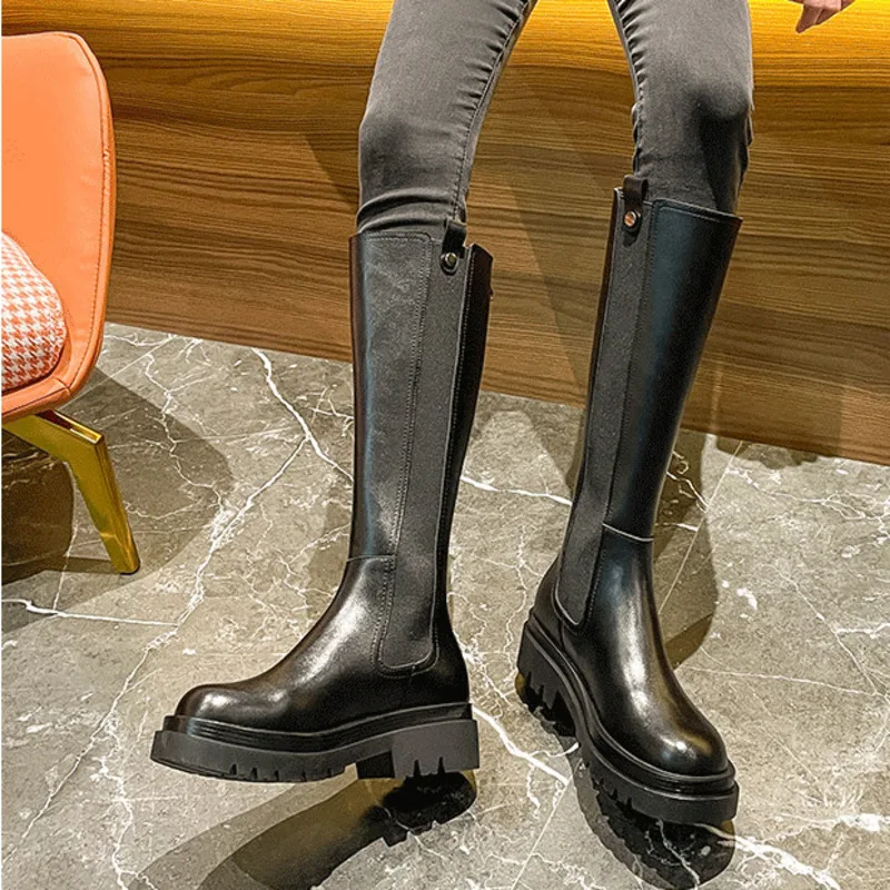 

Large Women's Smoke Tube Boots Female's High Tube Boot Fat Girl Thick Leg Martin Botas Big Circumference Knight Lady Boots Shoes