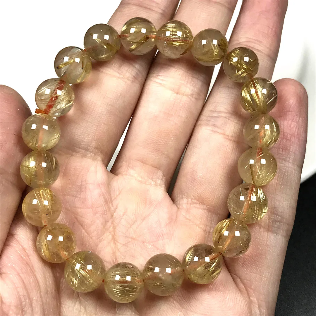 

9mm Natural Gold Rutilated Quartz Bracelet Jewelry For Women Lady Men Healing Wealth Love Gift Crystal Round Beads Strands AAAAA