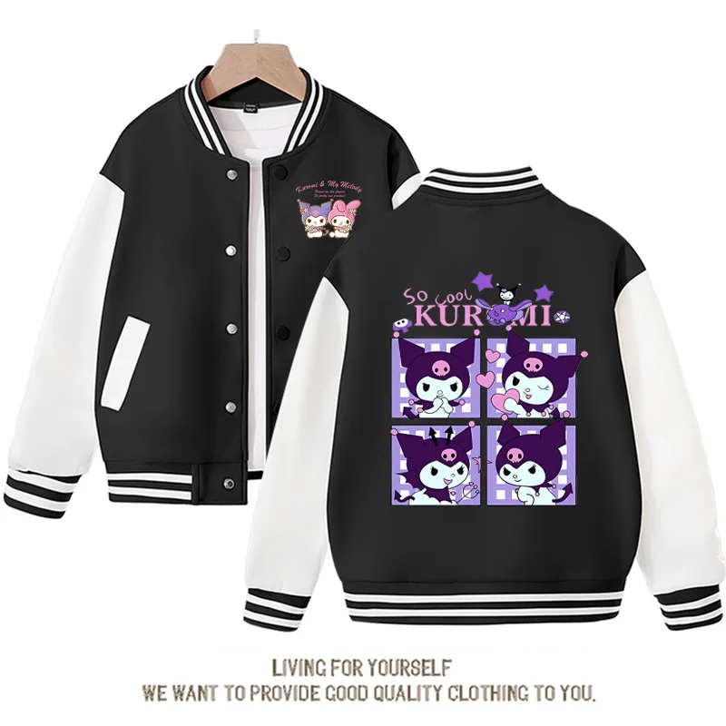 

Sanrios Baseball Uniform Kawaii Anime Kuromi Kids Sports Outerwear Casual Tops Cute Cartoon Spring and Autumn Jacket Girls Gift