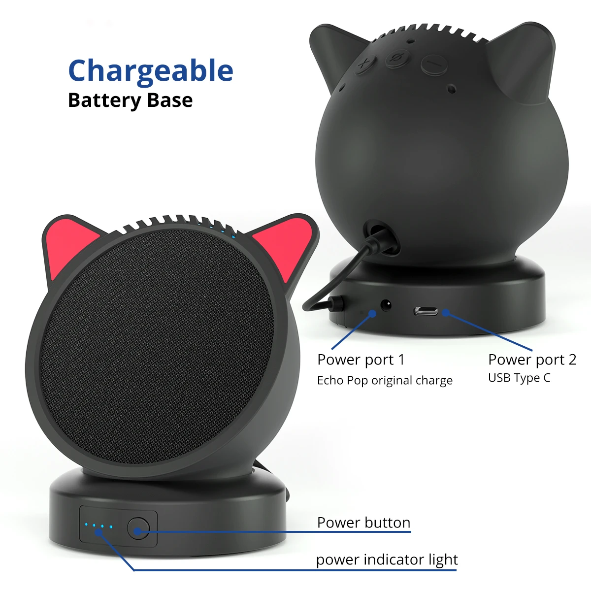 Основание для аккумулятора Alexa Echo Pop силиконовый чехол с заячьими ушками 5200 мАч