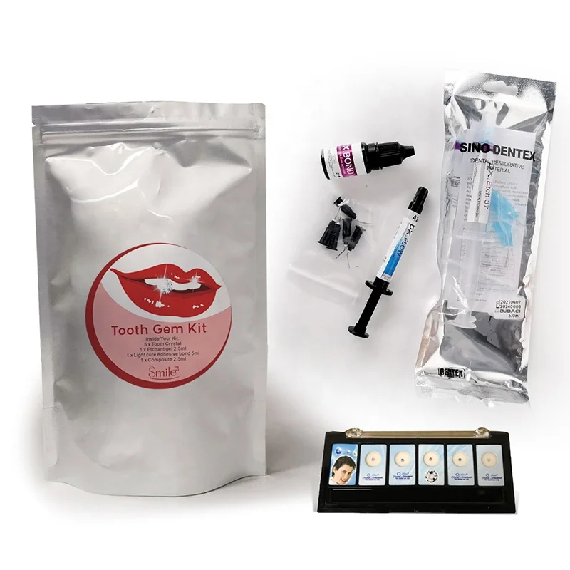 

Private Label Teeth Gem Set Material BONDing Light Cure Adhesive 37% Etchant Blue Gel Composite Tooth Gem Kit