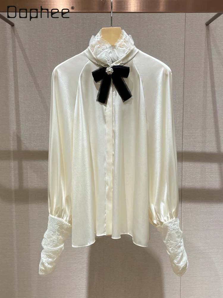 Шикарная блузка во французском стиле женская весенняя новинка 2024 кружевная