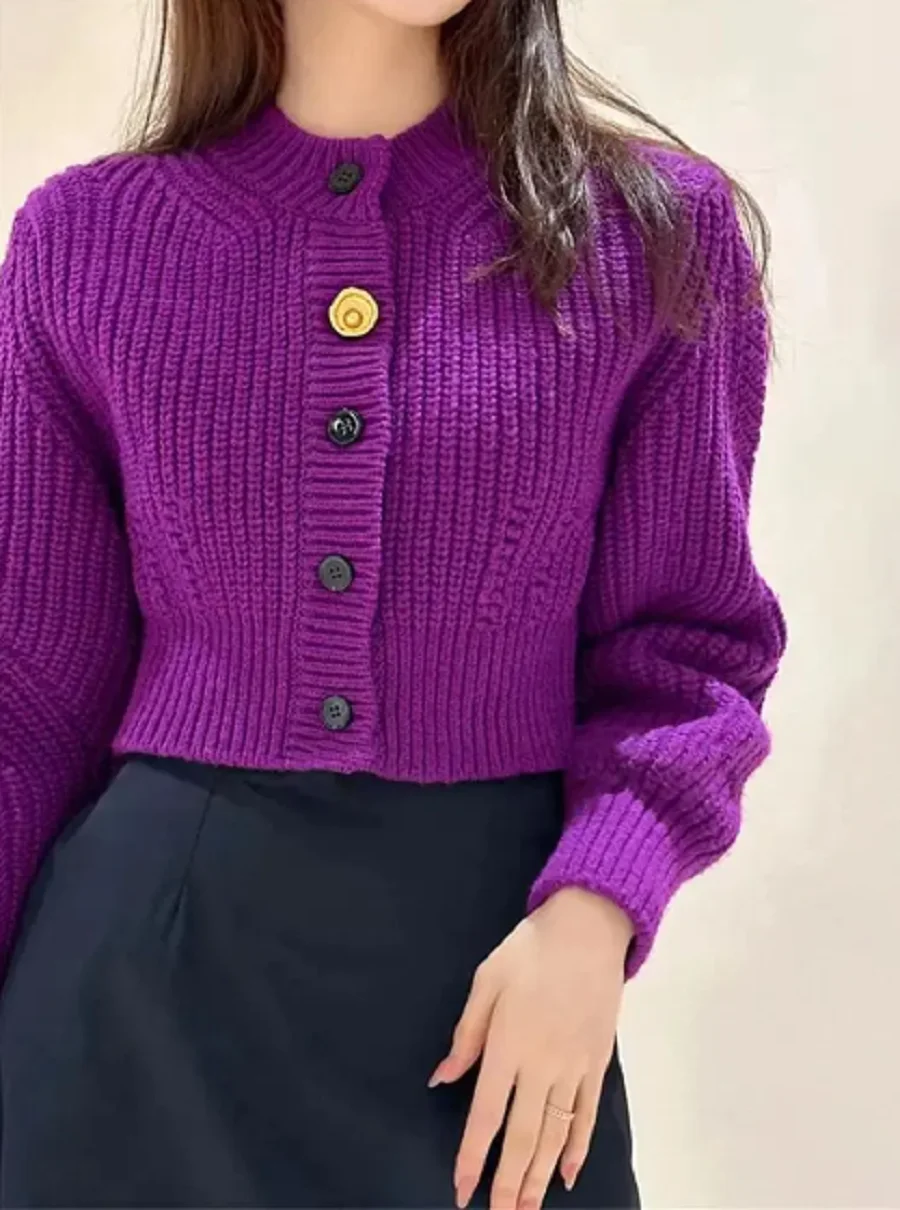 

Women Sweater Single Breasted Knitted Long Sleeve O-Neck Casual Short Cardigan