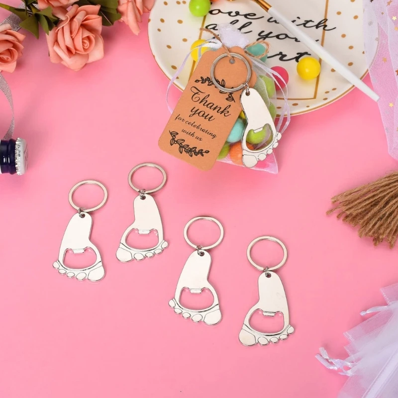 

10 Pcs Cute Baby Footprint Shaped Bottle Opener Keychain Baby Shower Party Favor Souvenir Return Gifts for Guest