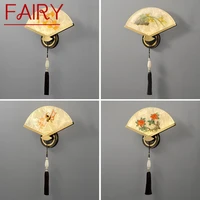 fairy chinese style wall lamp modern led creative design sector sconce light brass decor for home bedroom living room study