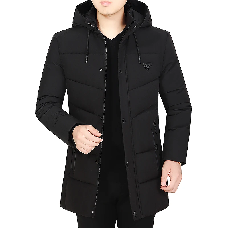 

Men Solid Parkas Winter Casual Padded Jacket Thick Fleece Overcoat Warm Outerwear hoodie ded Streetwear Slim Windproof Coat