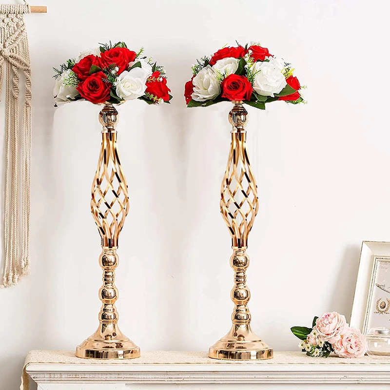 

Gold/Silver Wedding Candle Holders Decor Road Lead Table Centerpiece Pillar Flower Vase Rack Stand Floral Bouquet Party Supplies