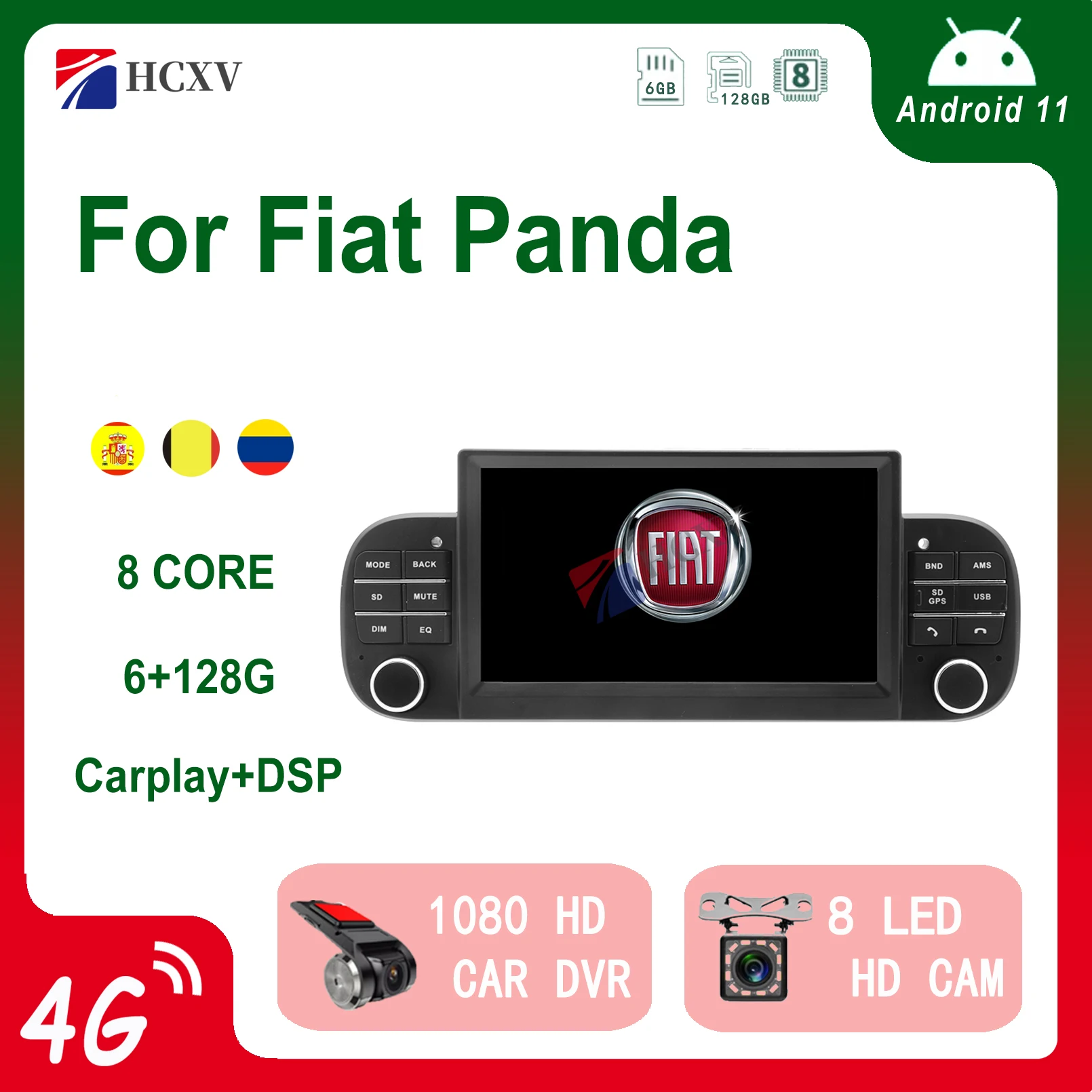 Radio con Gps para coche, reproductor Multimedia con Android 11, 2 Din, 8 + 2003G, Carplay, estéreo, unidad principal de navegación, Wifi, para Fiat Panda 2013-128