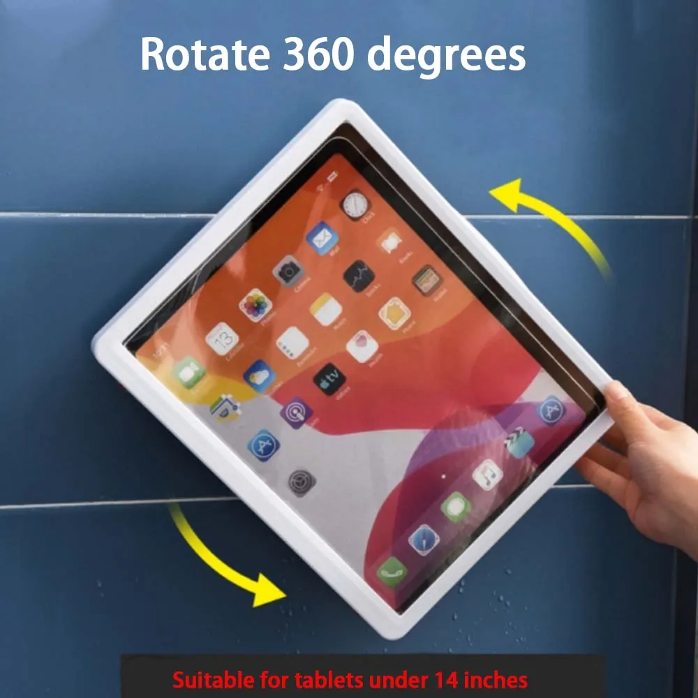 На русский язык данное название товара будет переводиться следующим образом: Подставка настенная водонепроницаемая для планшета до 14 дюймов для ванной комнаты, туалета и кухни iPad самоклеящийся ящик.