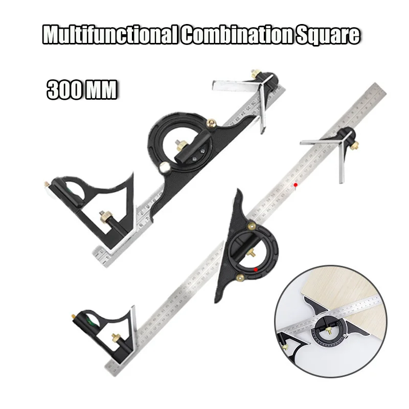 

3 In 1 Combination Angle Ruler Set Engineer 300mm Adjustable Multi Combination Right Square Protractor Measuring Tool Set