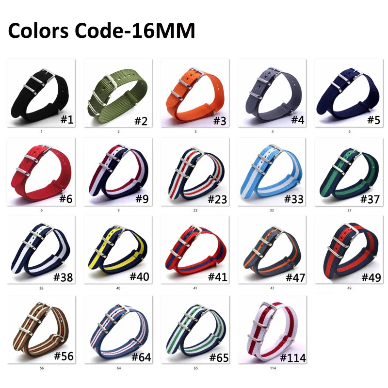 Unisex Nylon Watch Band 10Pcs Nato Military Sport Strap 16mm 18mm 20mm 22mm Woven Nylon Loop Substitute dw Watch Accessories