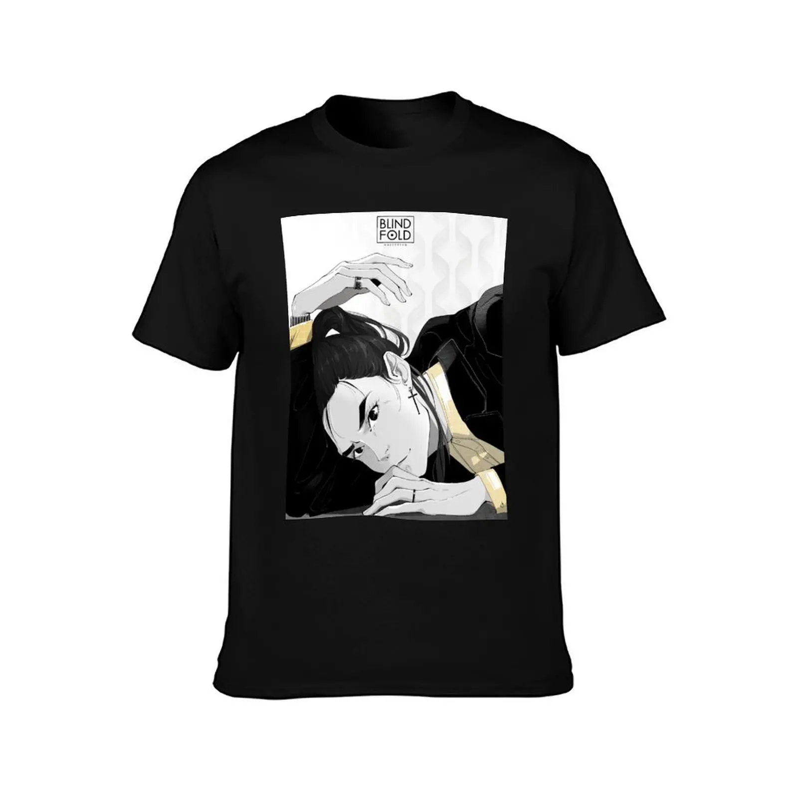 Фото Mitsu Manga style Blindfold Mashersan T-Shirt man tshirt cotton t shirts high quality T-Shirt №2