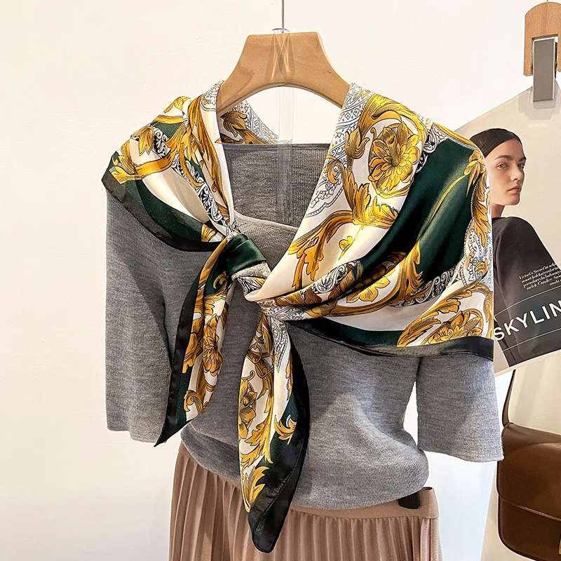 

Летний популярный платок 90x90 см 2023 стильные квадратные шарфы для пар модная модель солнцезащитный Шелковый Хиджаб Женский дизайн для подарка шали