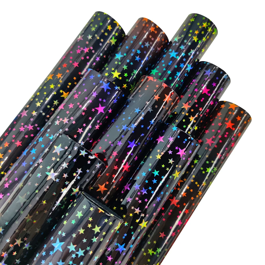 

XHT Star Holographic pattern Mirror Faux Leather Fbric Synthetic Sheet for Sewing Bows Home Textile /Decorative/DIY Accessories