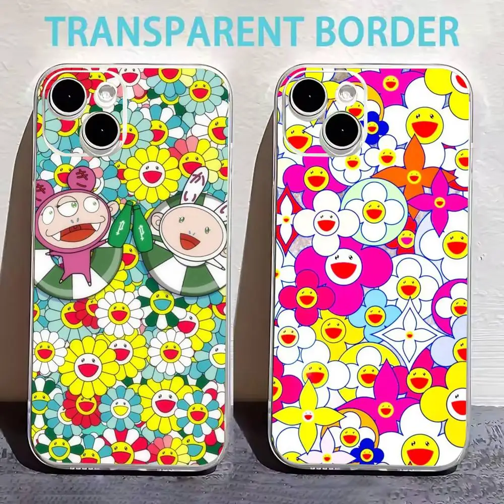 Фото Чехол для телефона с цветами Такаши Мураками для iPhone 17, 16, 15, 14, 13, 12, 11 Plus, Pro Max, мягкий прозрачный чехол №1