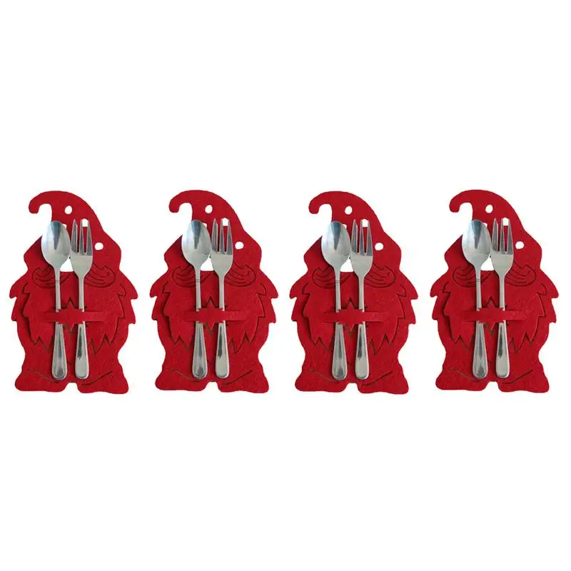 

Christmas Cutlery Bag Santa Claus Silverware Holders Set Utensil Fork Pouch Pockets Home Party Table Dinner Decoration 4PCS