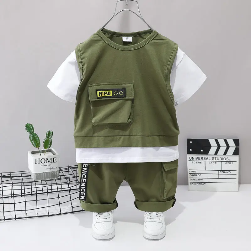 

Children Cotton Clothes Summer Baby Boys Patchwork Modeling O-Neck T Shirts Shorts Pants 2Pcs/set Infant Kids Toddler Tracksuits
