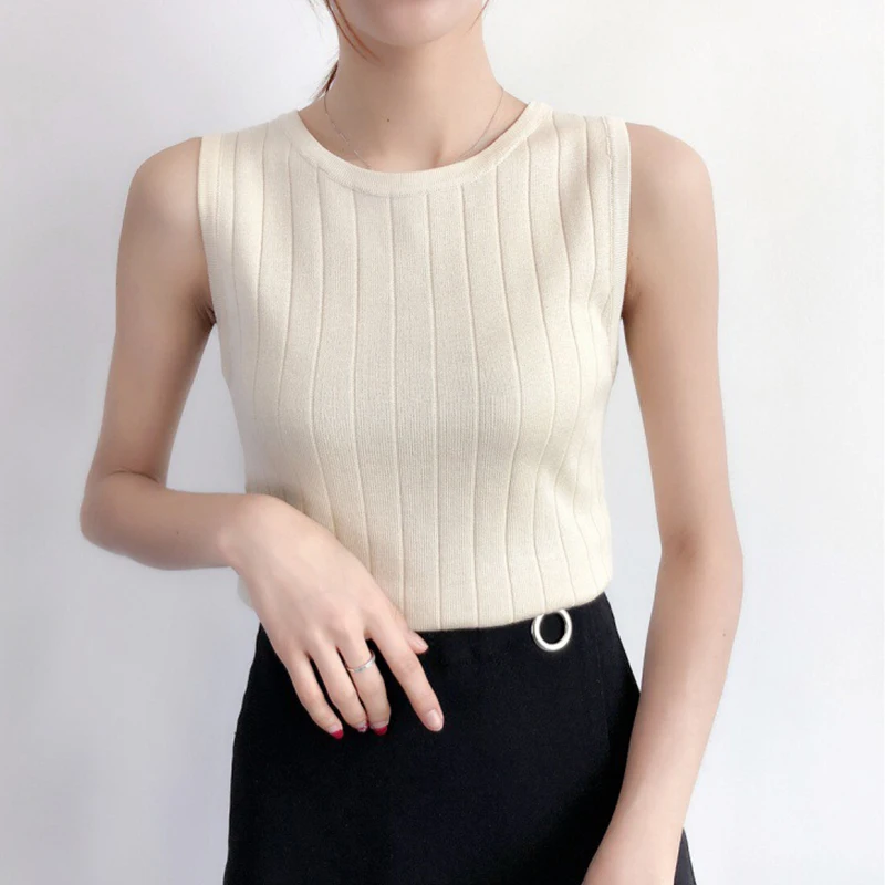 Women's Tank Top Ribbed Knitted Tops Solid Color 2022 Summer Basic Shirts Sleeveless Female Camisole Casual Sport Vest