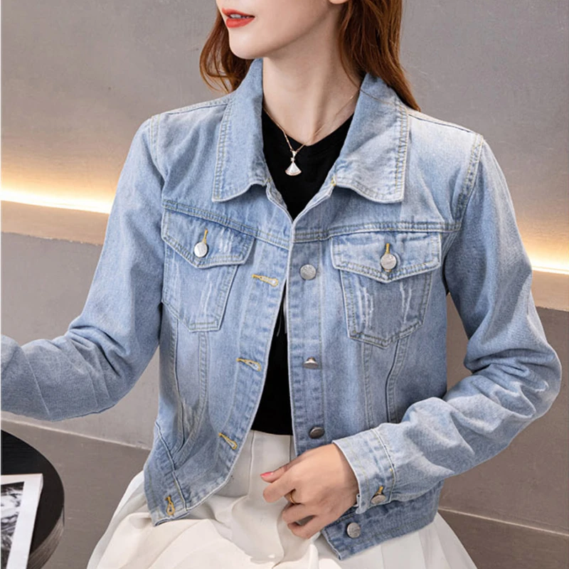 Short Slim Women's Denim Jacket Comfortable Washed Solid Color Autumn Winter Fashion Sexy Top images - 6