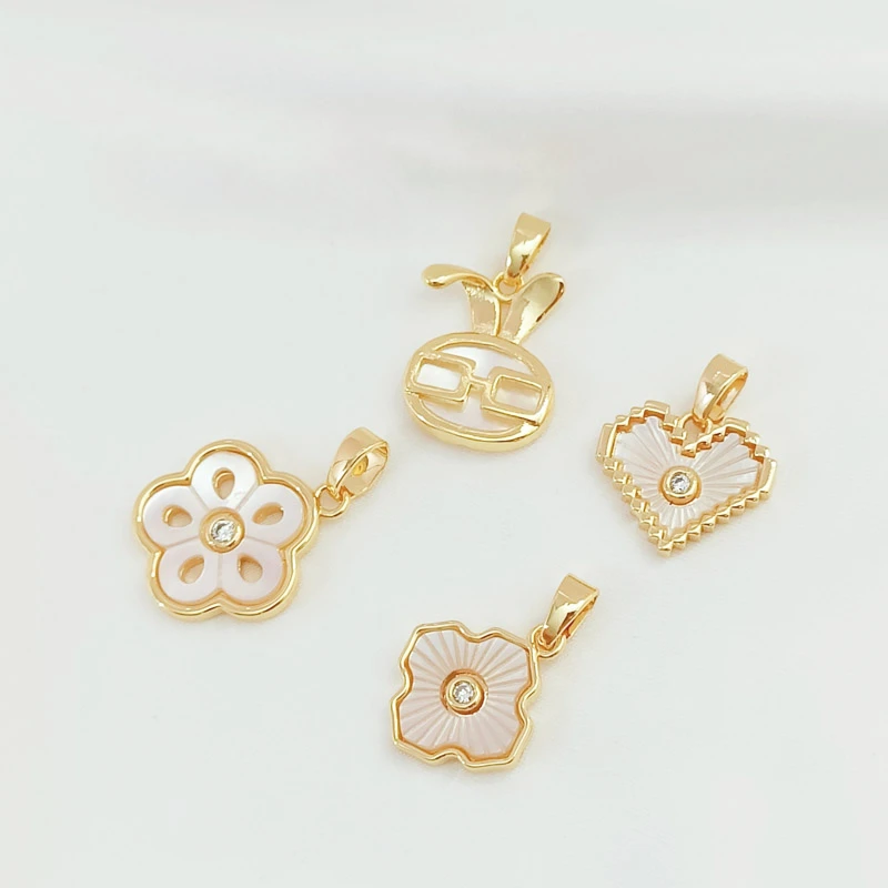 

2 Pieces 14K Copper Clad Gold Decal Mother Shell Peach Heart Pendant Jewelry DIY Handmade Bracelet Pendant Earring Accessories