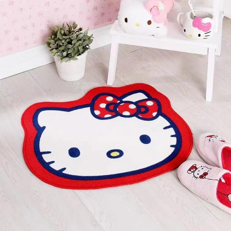 

Плюшевый коврик Hello Kitty, напольный коврик Sanrio, мультяшный нескользящий коврик, украшение для комнаты, милый симпатичный аксессуар для спальни, прикроватный декоративный коврик