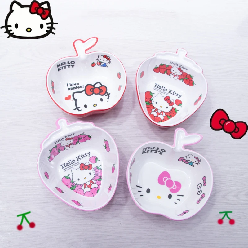 

Sanrio Kawaii Hello Kitty Bowl Cartoon Melamine Creative Shape Rice Bowl Household Tableware Cute Children's Dinner Plate