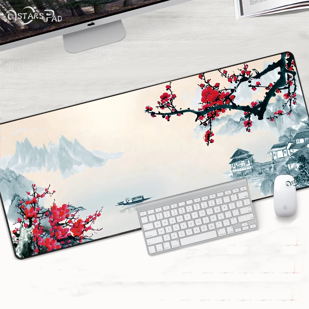 

Chinese Style Plum Bossom Mouse Pad XL 900X400mm Game Desk Computer Keyboard Pad Anime Flowers Art Mousepad Mause Carpet