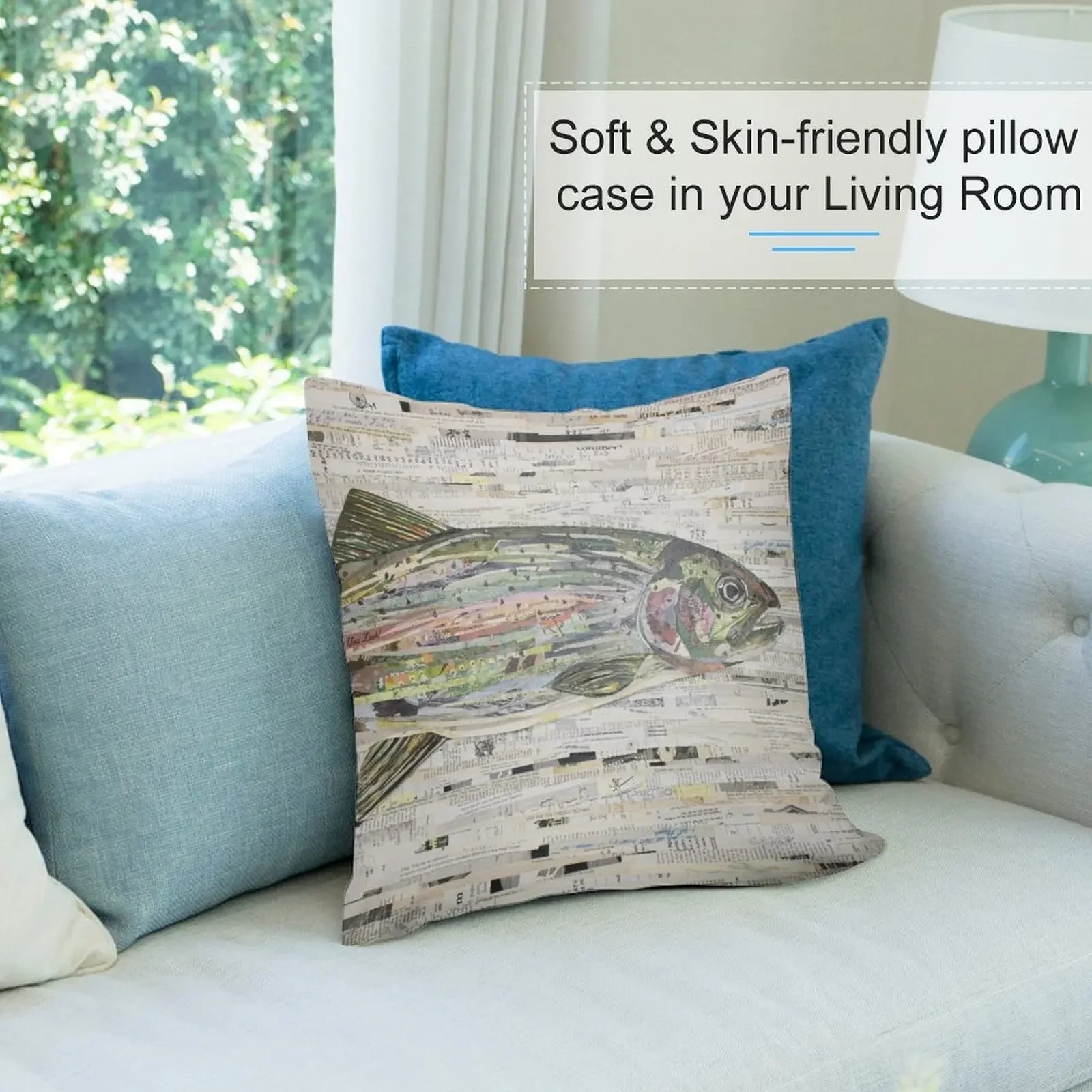 Коллаж из радужной форели от C.E. Белая (v3) декоративная подушка для рыбалки