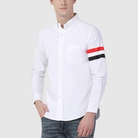 tb thom mens shirt clothing solid white top fashion brand rwb bar stripes slim casual oxford cotton long sleeve womens shirts