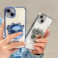 iphone 11 pro case cute lucky cat silicone transparent soft case for iphone13 12 pro max xs xr girls phone back cover case
