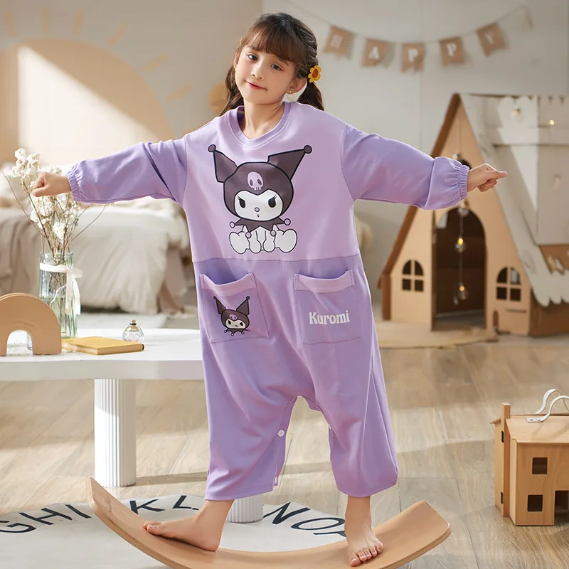 

Пижамы Kawaii Kuromi Sanrio креативные Hellokittys Осенняя тонкая детская мультяшная мимелоди Домашняя одежда подарок на день рождения