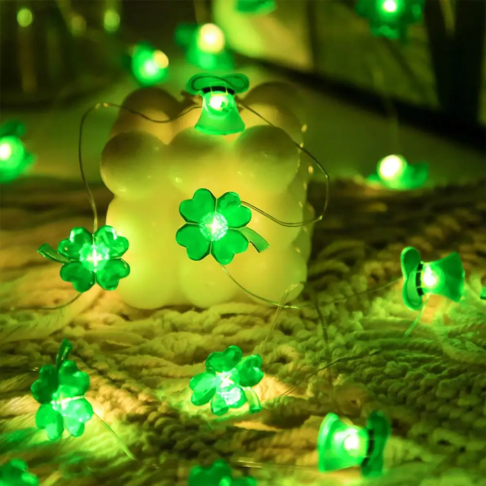 

St.Patrick Irish Carnival Decorative String Light Green Clover Hat Element Battery Powered For Home Party Irish Table Decoration