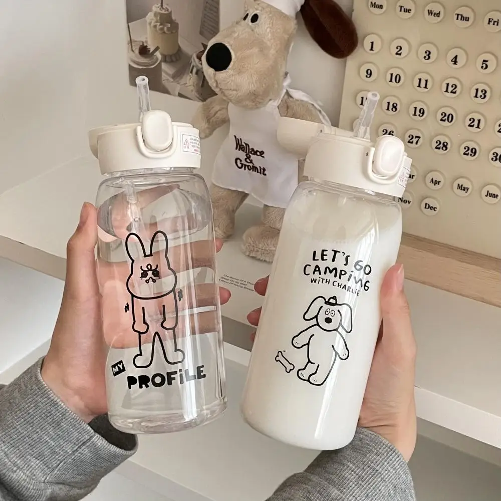 

600ML Cartoon Water Bottle with Straw Cute Plastic Drinking Bottle Portable Leak-proof Drinkware for Drink Milk Coffee BPA Free