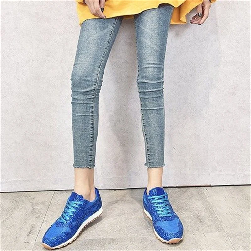 MR CO Women Flat Bling Sneakers Glitter Platform Casual Shoes Woman Comfortable Ladies Silver Vulcanize Shoes Large Size