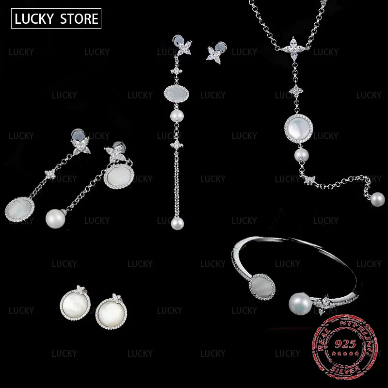 

S925 sterling silver white mother of Pearl Earrings star mother of Pearl Moon Necklace luxury temperament women's jewelry