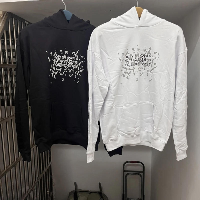 

Foam Splashing Ink Number Print Mm6 Margiela Hoodies High Street Couple Hooded Pullover Men Women MM6 Sweatshirts