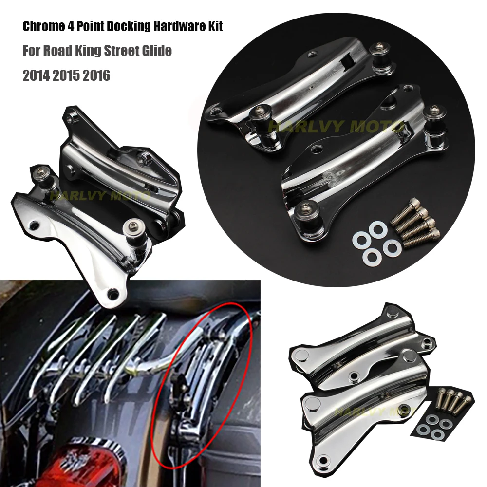 

2017 NEW Chrome 4 Point Docking Hardware Kit For Road King Street Glide 2014 2015 2016