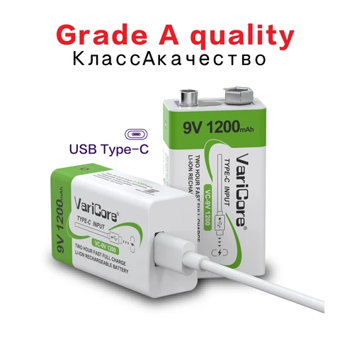 Перезаряжаемая литий-ионная батарея VariCore VC-9V 1200 mAh Type-C