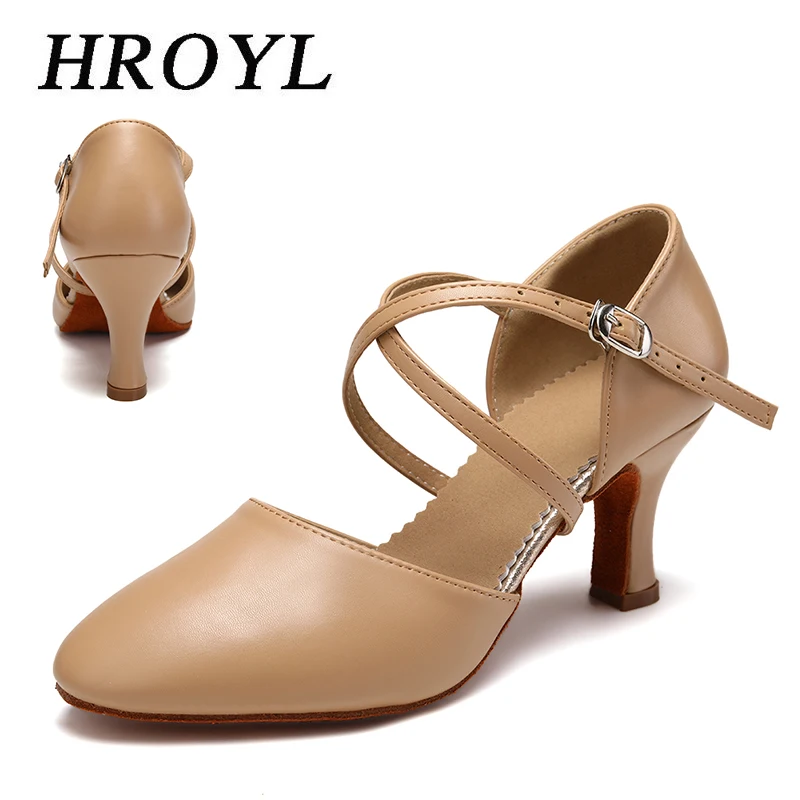 

HROYL Latin Dance Shoes Women Ballroom High Heels Modern Waltz Jazz Microfiber Leather 4 Colors Fashion Dance Shoes Rubber/Suede