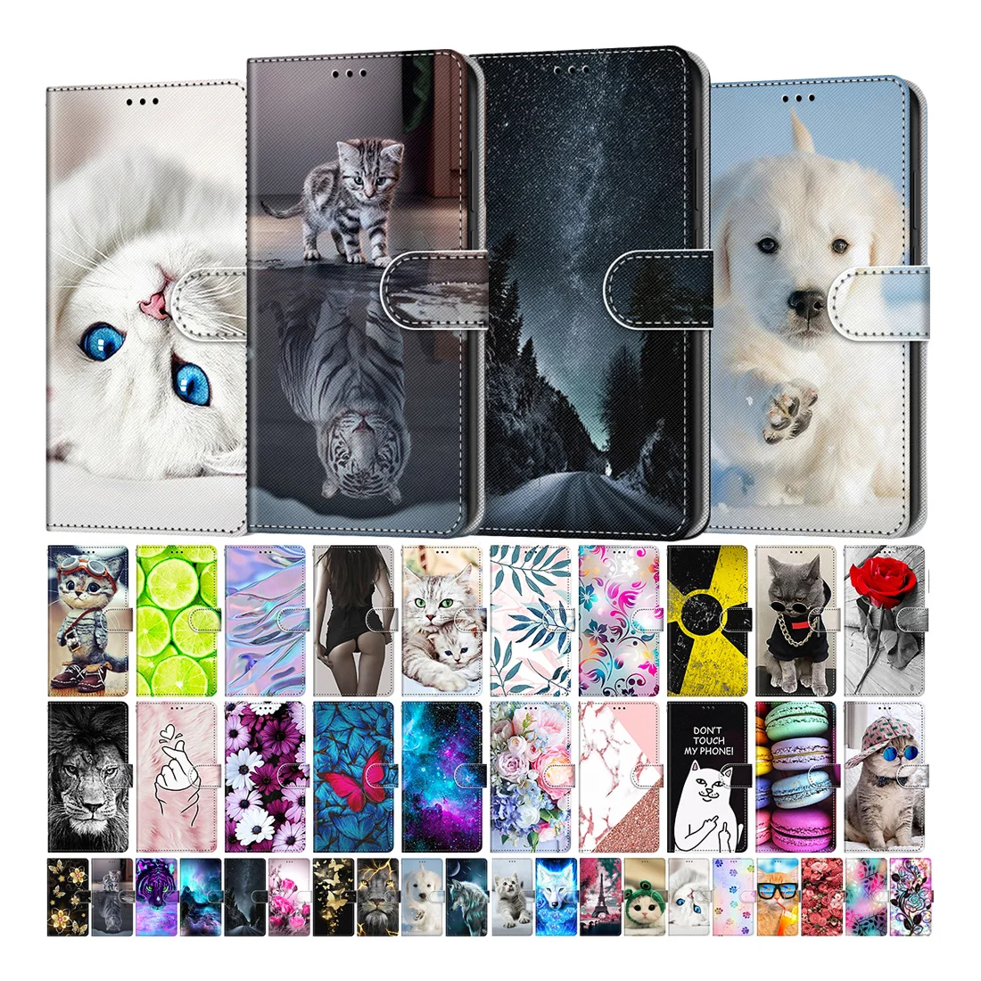 

Painted Leather Flip Phone Case For Xiaomi Redmi 8 9 9A 9C 9T Redmi 10 Lion Cat Butterfly Wallet Card Holder Stand Book Cover