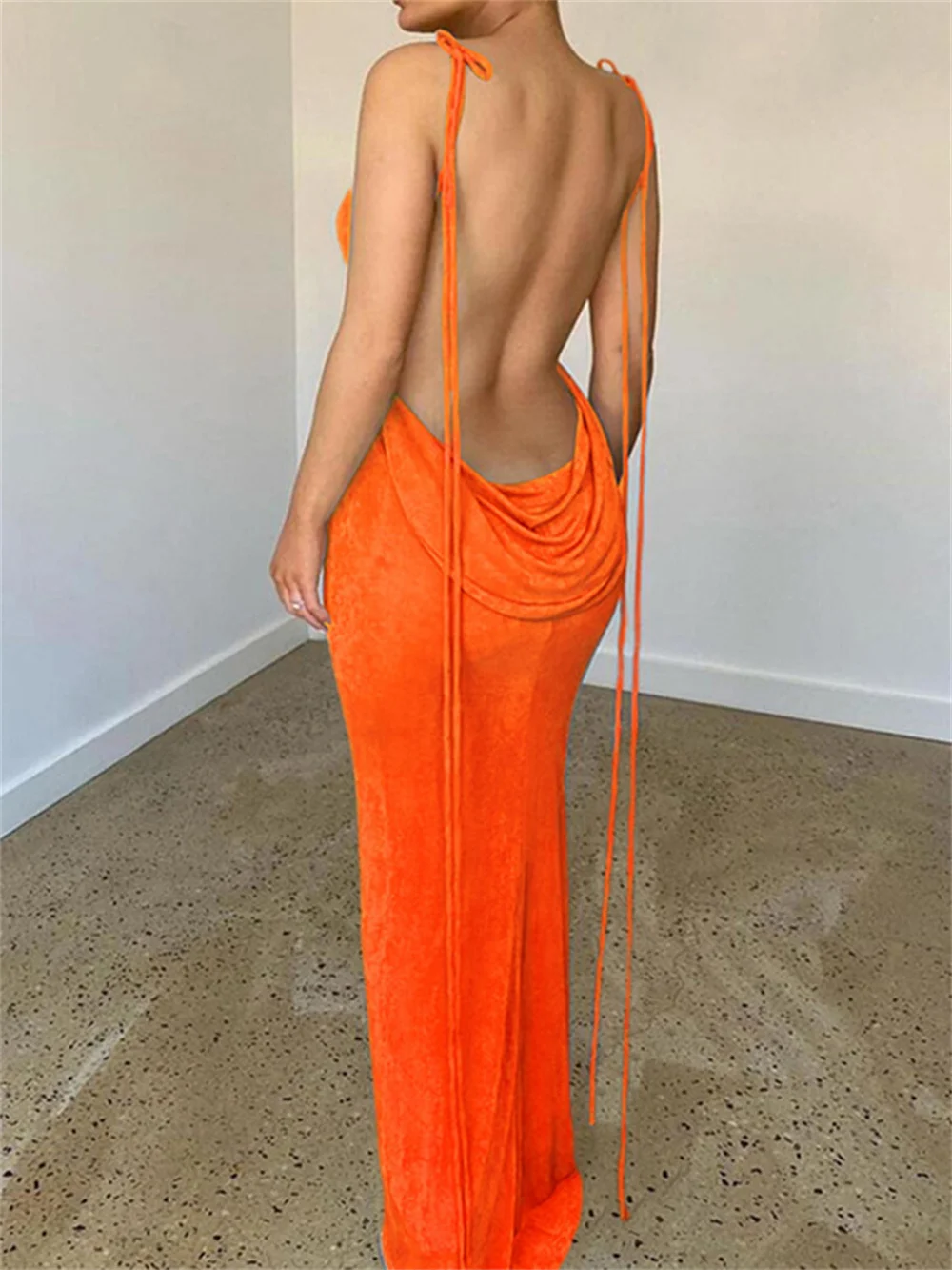 Backless Maxi Dress  Orange Spaghetti Strap Slim Dress For Women Long Club Party Beach Dress Summer Blue Outfits 2022 New