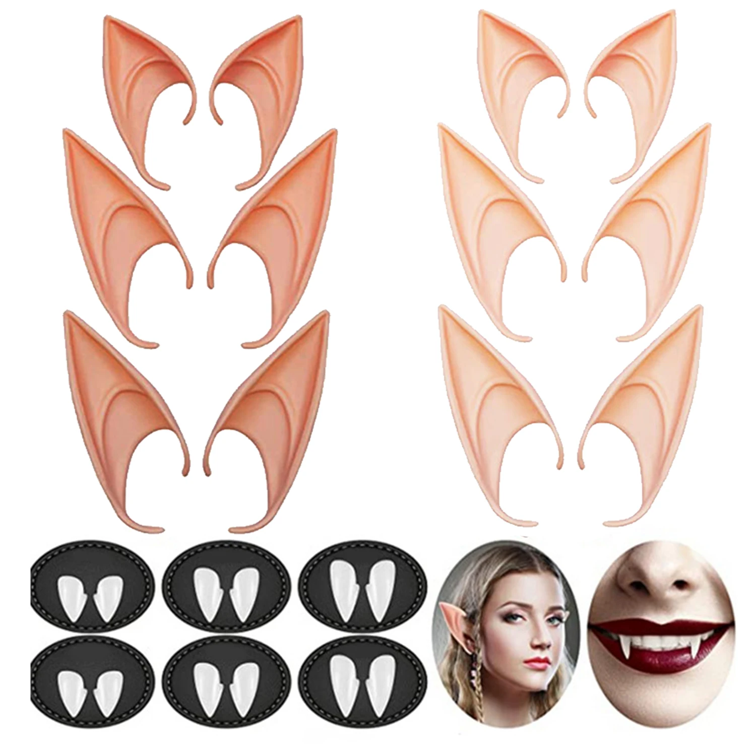 

Vampire Teeth Fangs Dentures Props Elf Ears Halloween Costume Props False Teeth Elf Ears Set Party DIY Decor