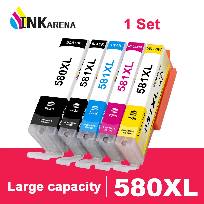 

Inkarena 580XXL 581XXL Ink Cartridge Replacement for Canon PGI-580XXL CLI-581XXL PGI 580 XXL CLI 581 XXL 5-PACK PGBK/BK/C/M/Y