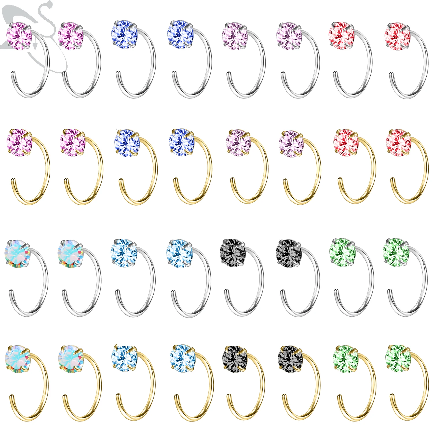 

ZS 1 Pair Tiny Gold Color Hoop Earrings 925 Sterling Silver Huggie Earring for Women CZ Crystal Cartilage Earring Helix Piercing