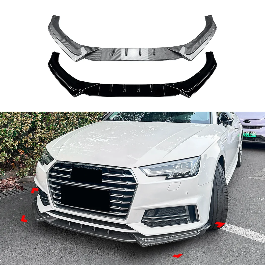 Фото Спойлер-сплиттер переднего бампера для Audi A4 B9 Sline 2017-2019, карбон, глянцевый черный, простая установка, внешние аксессуары №2