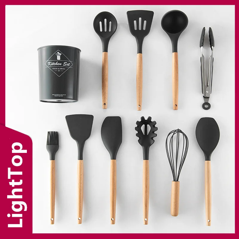 

Silicone Kitchen Utensils Set Non-Stick Cookware for Kitchen Wooden Handle Spatula Egg Beaters Kitchenware Kitchen Accessories